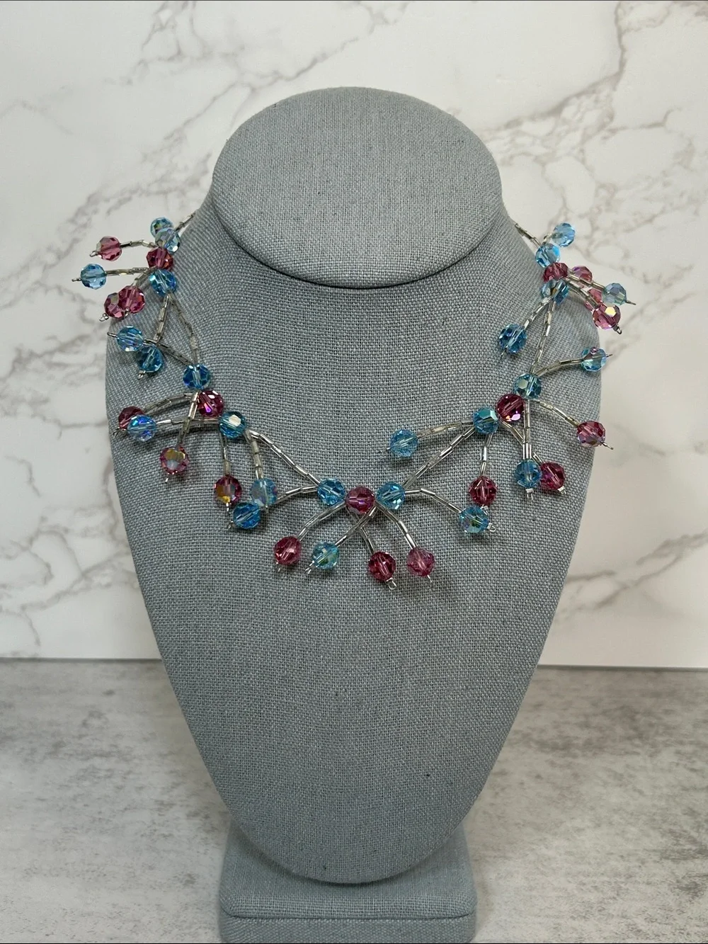 Crystal Branch Necklace in Blue and Pink